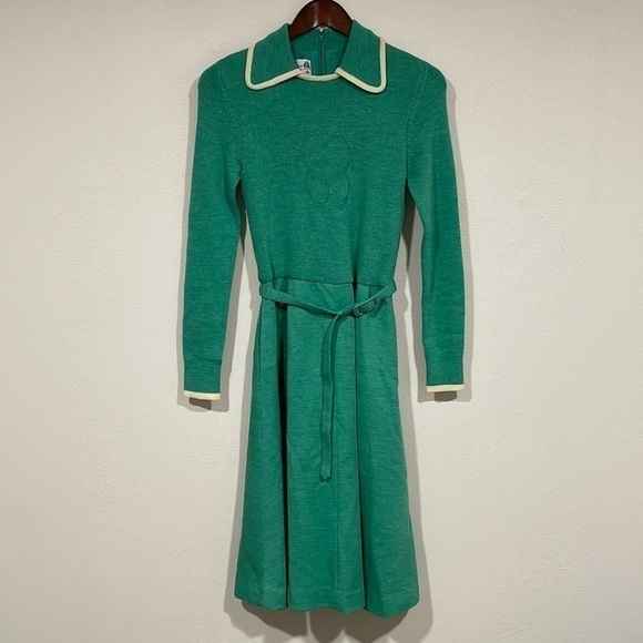 Vintage Wool Green Dress - Picture 1 of 11